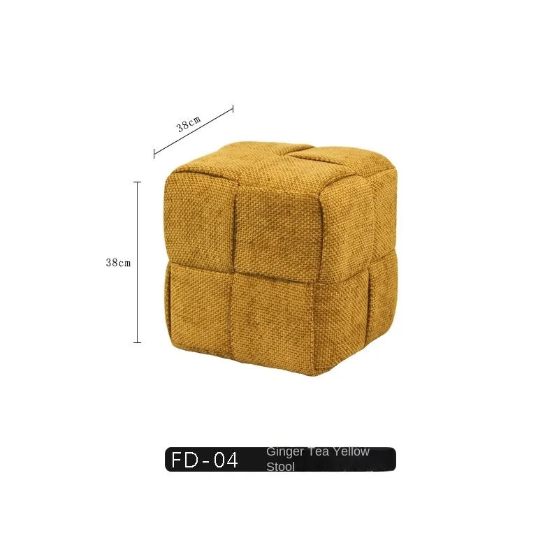 MOMO Chenille Mesh Red Woven Bench Short Stool Shoe Changing Stool Living Room Sofa Stool Household Small Stools