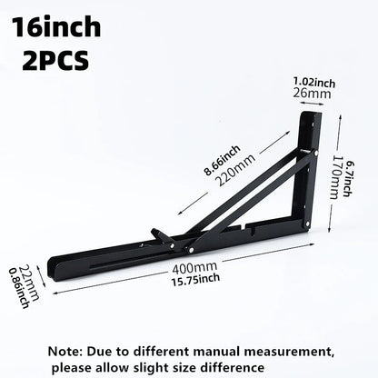 2Pcs Triangle Folding Angle Shelf Bracket Heavy Duty Stainless Steel Collapsible Shelf Bracket for Table Work Bench Wall Mounted