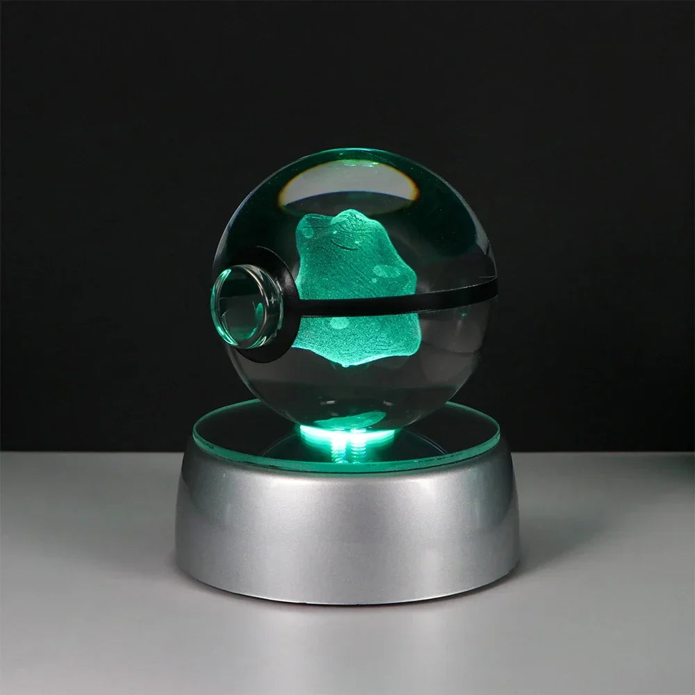 Pokemon 3D Crystal Ball Pikachu Gengar Eevee Mewtwo Anime Game Pokeball Led Night Light Base Kids Birthday Gift Home Decoration