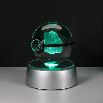 Pokemon 3D Crystal Ball Pikachu Gengar Eevee Mewtwo Anime Game Pokeball Led Night Light Base Kids Birthday Gift Home Decoration