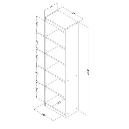 Narrow 5-Shelf Bookcase Slim Storage Shelving Unit Dark Blue Black Wood Finish