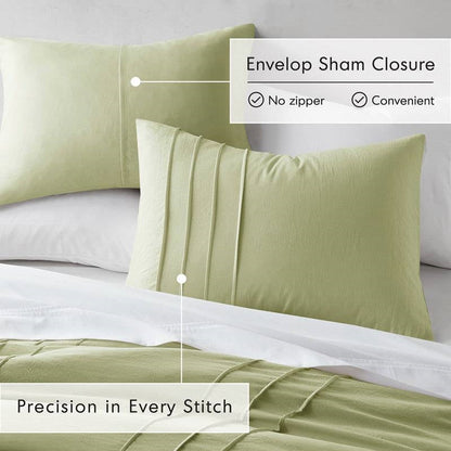 Queen size Microfiber Pleated Lightweight Soft Comforter Set in Sage Green