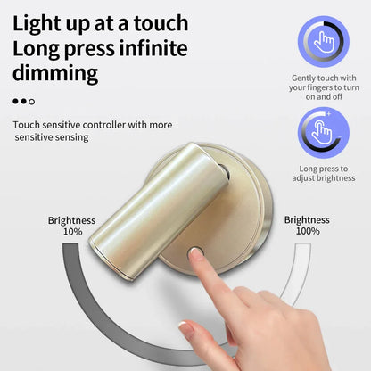 LED light magnetic USB Rechargeable Wall Light Spotlight Wireless No Punch Reading Light With Touch Switch Dimmable Bedside Lamp