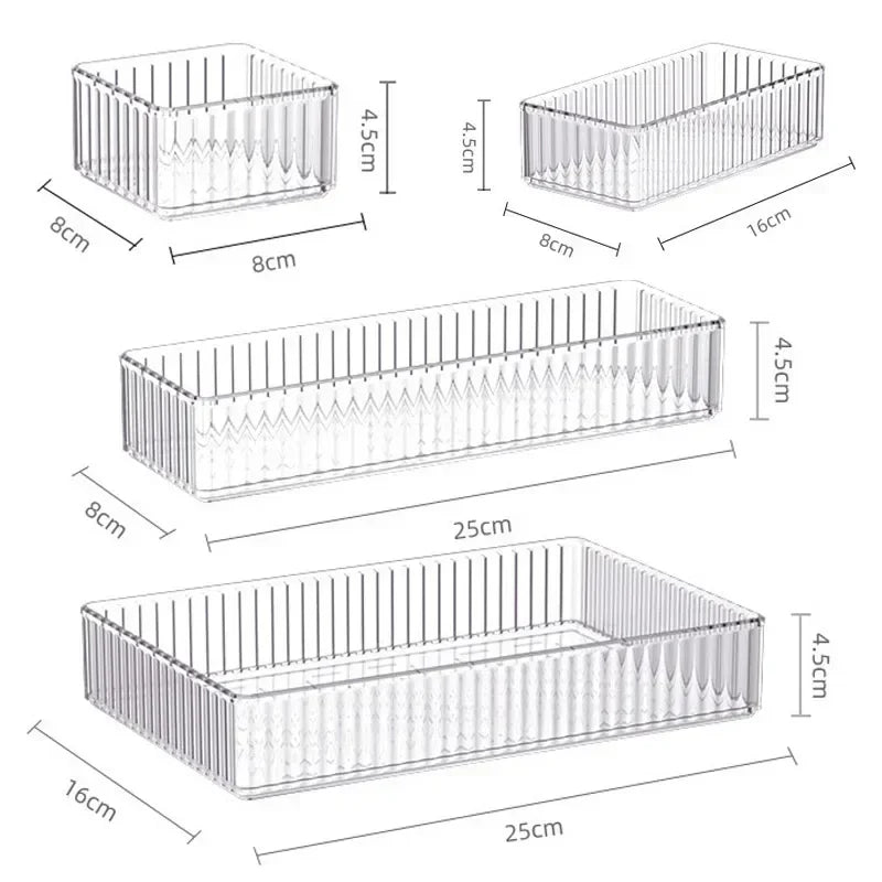 7PCS/Set Desk Drawer Organizers Set Plastic Bathroom Storage Makeup Organizer Clear Transparent Storage Box Drawer Organizer