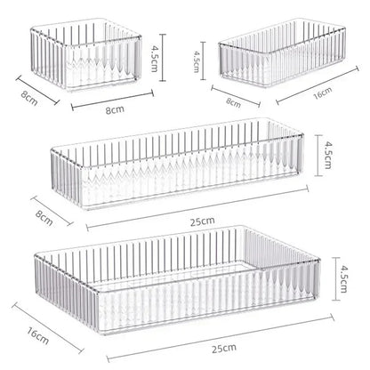 7PCS/Set Desk Drawer Organizers Set Plastic Bathroom Storage Makeup Organizer Clear Transparent Storage Box Drawer Organizer