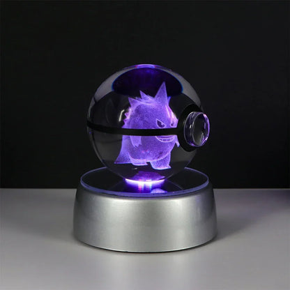 Pokemon 3D Crystal Ball Pikachu Gengar Eevee Mewtwo Anime Game Pokeball Led Night Light Base Kids Birthday Gift Home Decoration