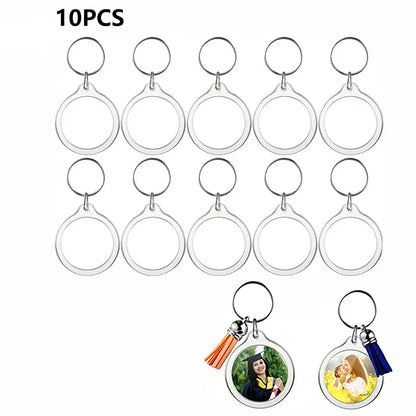 10pcs Transparent Photo Frame Keychain Tassels Snap-In Custom Insert Photo Acrylic Blank Keyring Clear Blank Picture Pendant