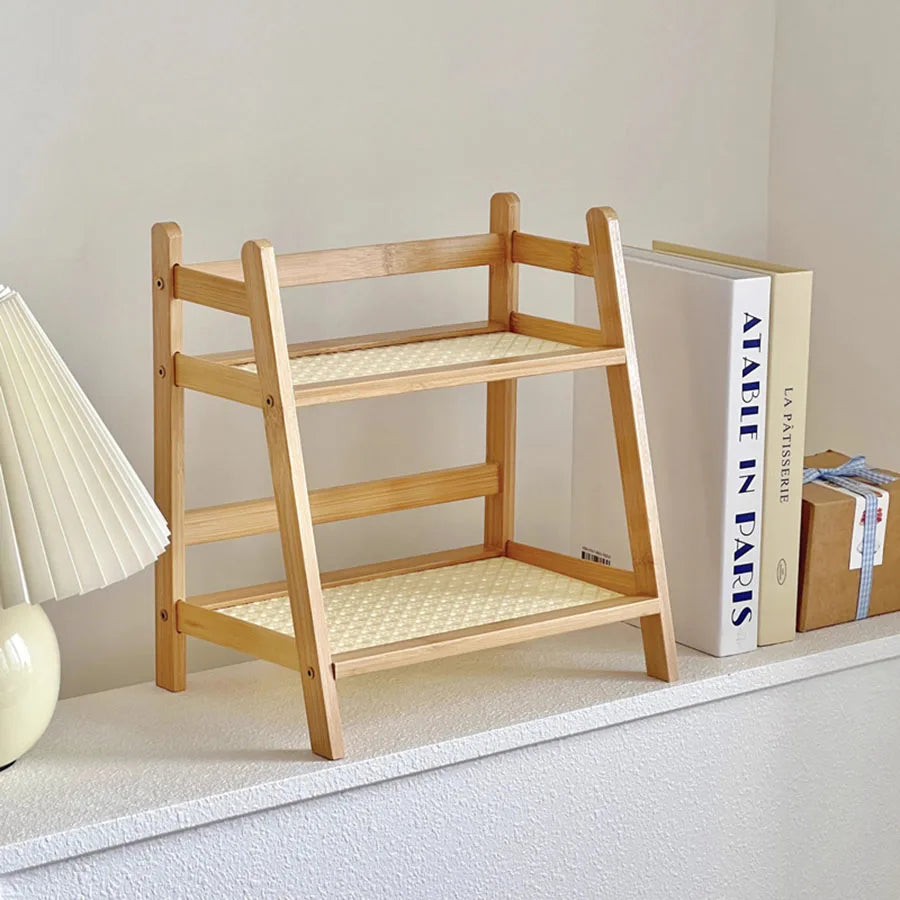 Countertop Organizer 2 Layer Coffee Cup Holder Multipurpose Bamboo Storage Shelf for Hotel Apartment Dressing Table Kitchen Home