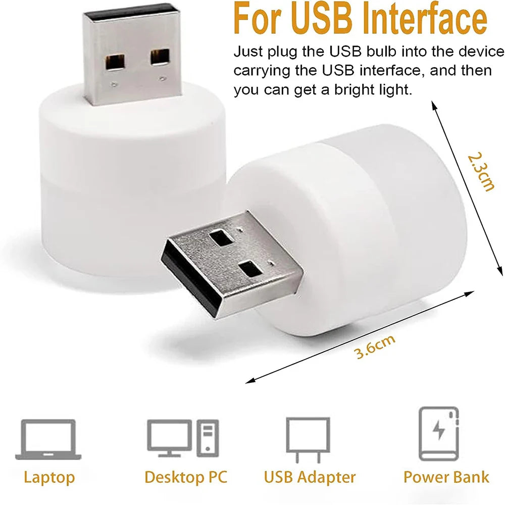 1/3/5/10Pcs USB Night Light Warm White LED Plug-In Light Bulb Portable Home Environment Light Energy-Saving Reading Night Light