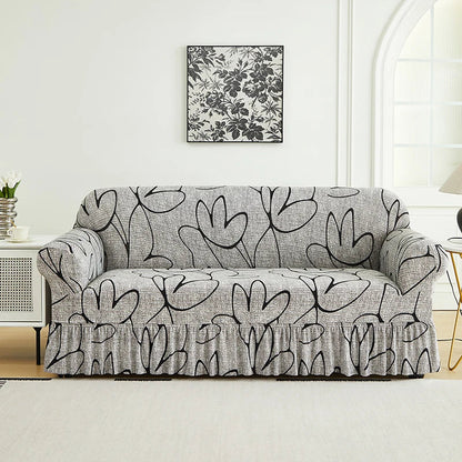 1 PC Printed sofa cover with skirt high elasticity soft hand feel pet stain resistant decorative sofa