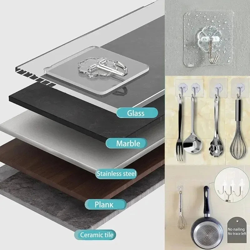 30 Pcs Hooks Transparent Strong Self Adhesive Door Wall Hangers Hooks Suction Heavy Load Rack Cup Sucker For Kitchen Bathroom