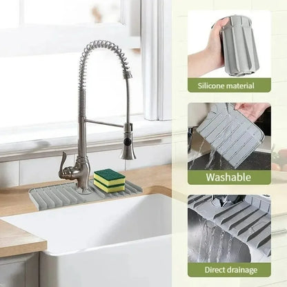 Silicone Faucet Mat Dish Soap Sponge Holder Sink Kitchen Countertop Drying Mat Bathroom Kitchen Sink Splash Guard Drain Pad