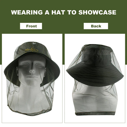 1Pc Ultra Large & Long Extra Fine Holes Mesh Soft Durable Fly Screen Premium Mosquito Insect Head Net Face Protector Camping Cap