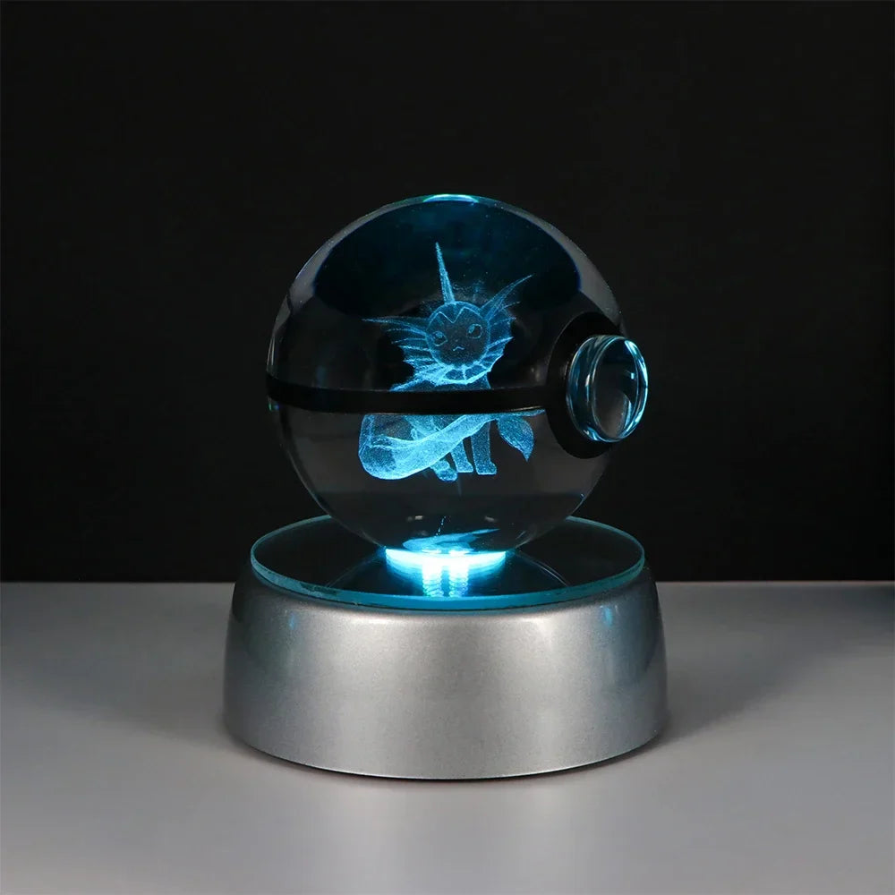 Pokemon 3D Crystal Ball Pikachu Gengar Eevee Mewtwo Anime Game Pokeball Led Night Light Base Kids Birthday Gift Home Decoration
