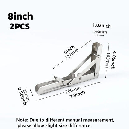 2Pcs Triangle Folding Angle Shelf Bracket Heavy Duty Stainless Steel Collapsible Shelf Bracket for Table Work Bench Wall Mounted