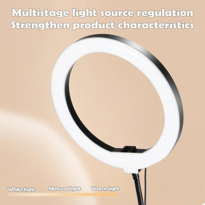 LED USB Fill Light with Phone Live Streaming Stand Flexible Gooseneck Circular Fill Light for Phone Live Streaming Clamp or Base