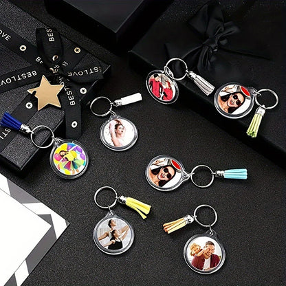 10pcs Transparent Photo Frame Keychain Tassels Snap-In Custom Insert Photo Acrylic Blank Keyring Clear Blank Picture Pendant