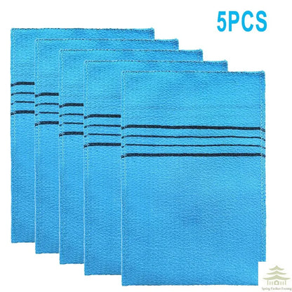 5Pcs Exfoliating Bath Pad Towels Set Korean Italy Asian Exfoliating Bath Washcloth Body Scrub Shower Soft Polyester Cotton