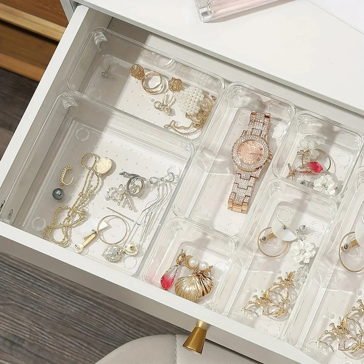 7PCS/Set Desk Drawer Organizers Set Plastic Bathroom Storage Makeup Organizer Clear Transparent Storage Box Drawer Organizer