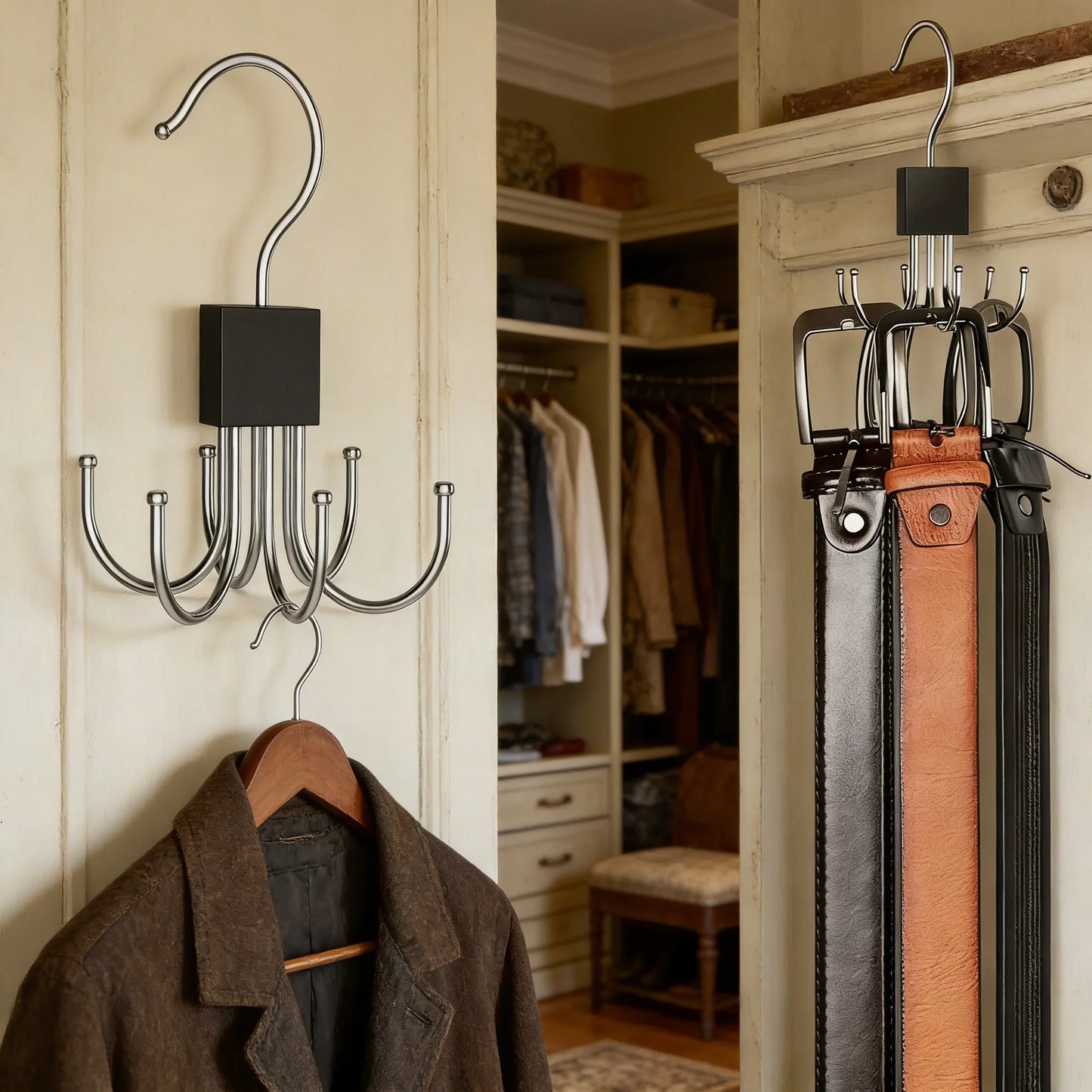 360°Rotating Belt Hanger Hook Durable Belts Rack Organizer for Belts Scarves Bras Ties Home Dorm Storage Hanger Closet Organizer