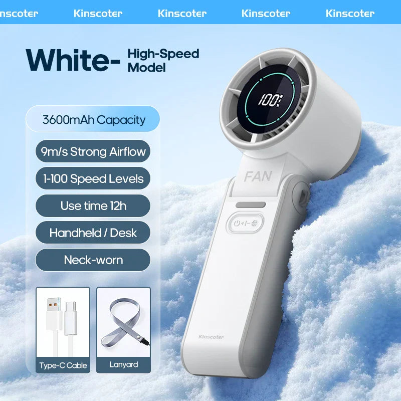 KINSCOTER Outdoor Foldable Portable Handheld Fan Mini Cooling Rechargeable 3600mAh 100-level Free Control High Speed Turbo Fan
