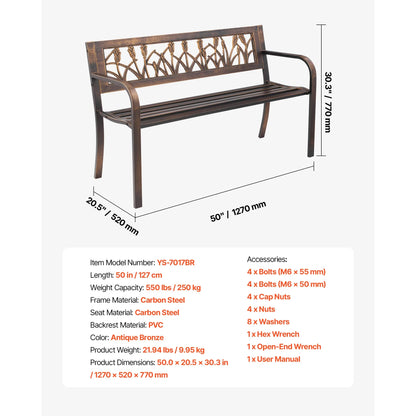 SucceBuy Outdoor Bench Wooden Metal Garden Bench for Outdoors 480 lbs Load Capacity Bench Outdoor Garden Park Bench