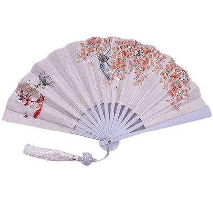 With Tassel Art Craft Style Foldable Hand Fan Portable Folding Fan Wedding Party Photo Props Guest Gifts Home Decor Craft