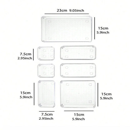 7pc Desk Drawer Organizers Set Plastic Bathroom Storage Makeup Organizer Clear Transparent Storage Box Drawer Organizer