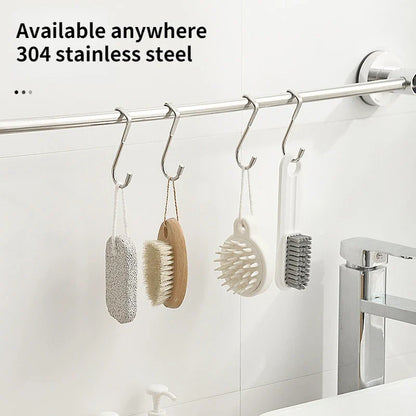 304 Stainless Steel Hook Free Punching Double S-Shape Hook Kitchen Bathroom Cabinet Door Silvery Type Coat Towel Storage Hanger