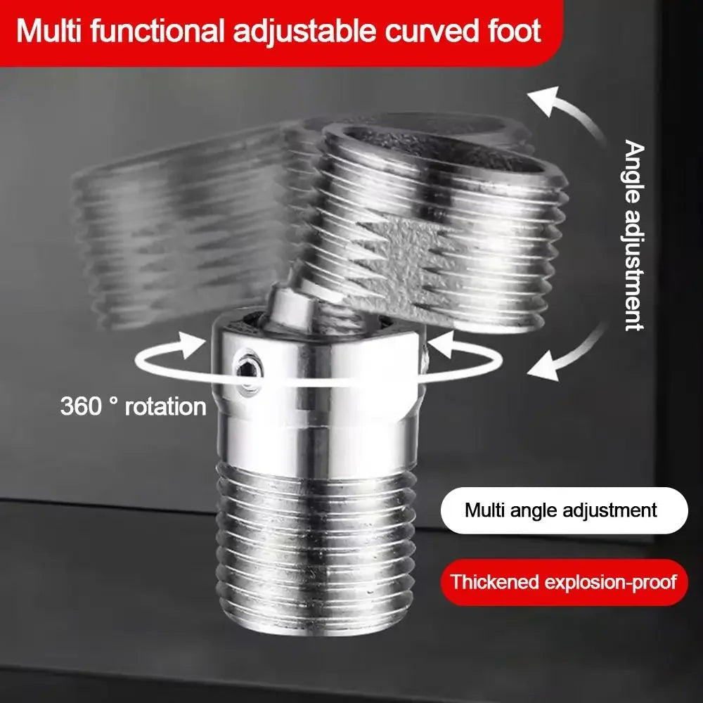 304 Stainless Steel Angled Curved Foot Wall Mounted Eccentric Screw Corner 360° Rotatable Adjustable Shower Faucet Adapter