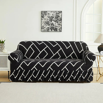 1 PC Printed sofa cover with skirt high elasticity soft hand feel pet stain resistant decorative sofa