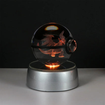 Pokemon 3D Crystal Ball Pikachu Gengar Eevee Mewtwo Anime Game Pokeball Led Night Light Base Kids Birthday Gift Home Decoration