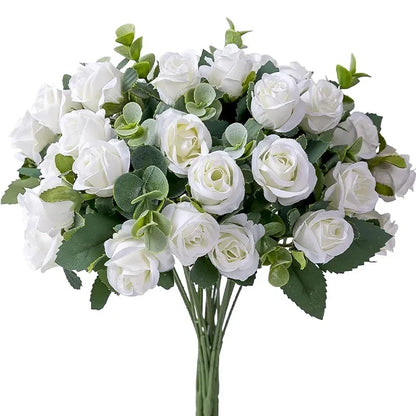 Artificial Flowers Vase for Home Decor Outdoor Garden Christmas Eucalyptus Leaves Fake Plants Wedding Party Silk Roses Bouquet