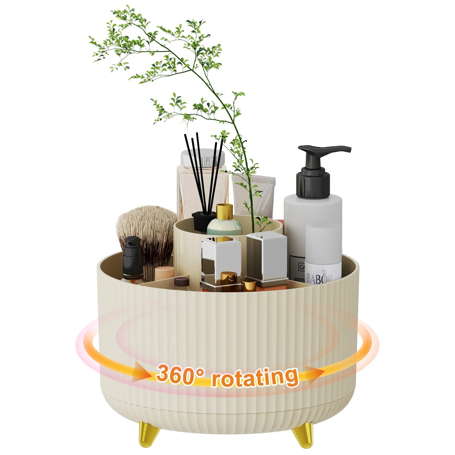 360° Rotating Makeup Organizer - 1pc Plastic Cosmetic Storage with 5 Compartments - Multi-Functional Holder for Brushes