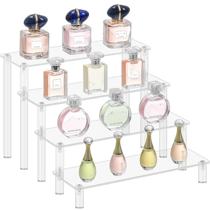 Transparent Acrylic Display Stand Pottery Storage Rack - Doll Clay Figurine Ladder Shelf for Makeup Organization Home Store