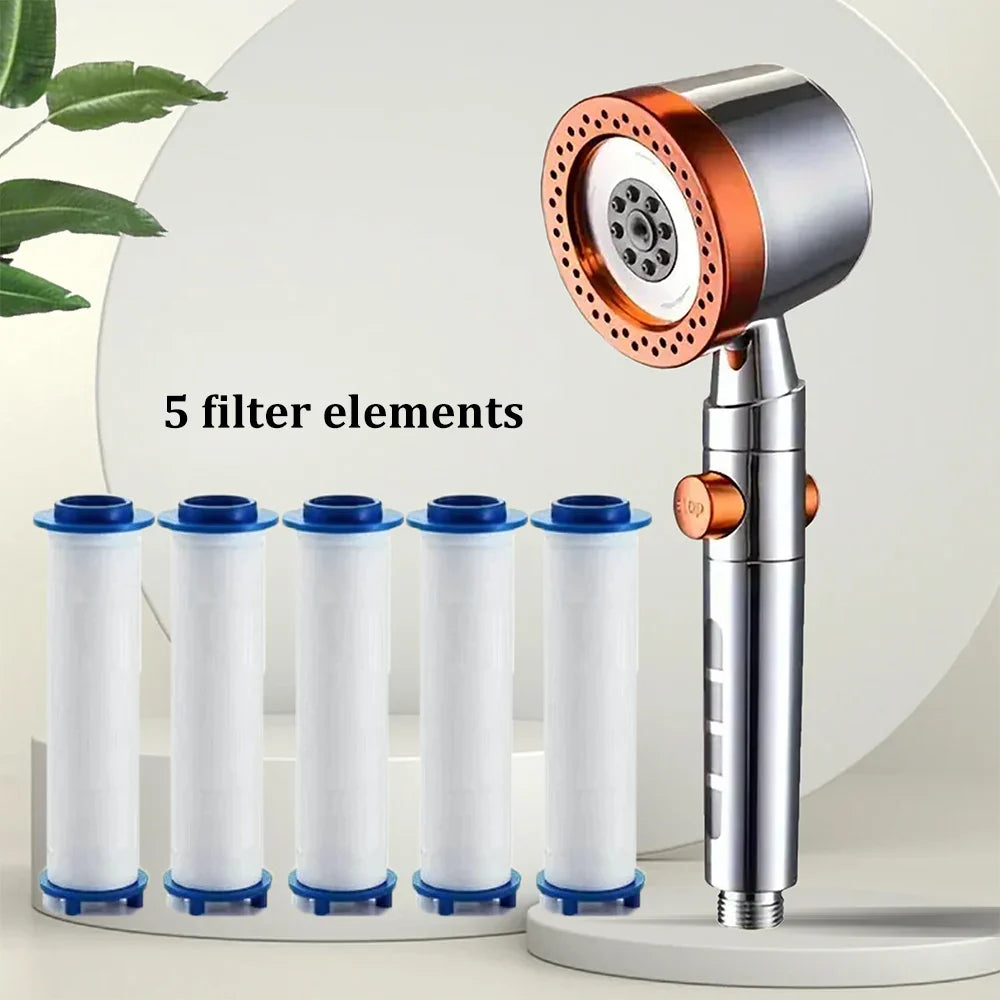 New High Pressure Water Saving Filter Shower Head 5 Modes Handheld Shower Head One Button Stop Bathroom Accessories Set
