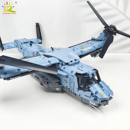 HUIQIBAO MOC 1389PCS V-22 Tiltrotor Aircraft Helicopter Building Block Children Military Airplane model Bricks Toy home Decor.