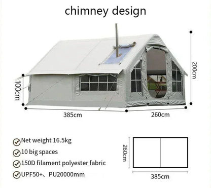 Inflatable camping tent no need to build 10 square meters 6-8 person space chimney design windproof and rainproof
