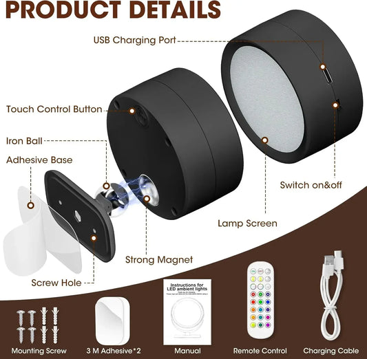 Magnetic LED Wall Light Night Dimmable Magnetic Picture Lights 360° Rotation Touch Remote Control Cabinet Spotlight Night Lamp