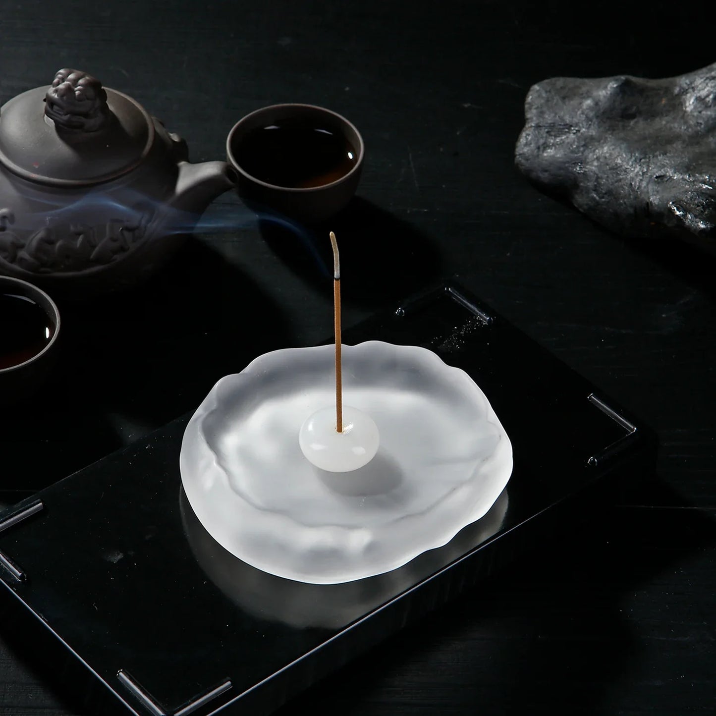 Mini Jade Incense Burner Incense Holder with Glass Incense Plate Ash Catcher Buddhism Supplies Home Decor