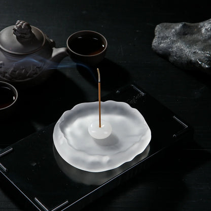 Mini Jade Incense Burner Incense Holder with Glass Incense Plate Ash Catcher Buddhism Supplies Home Decor
