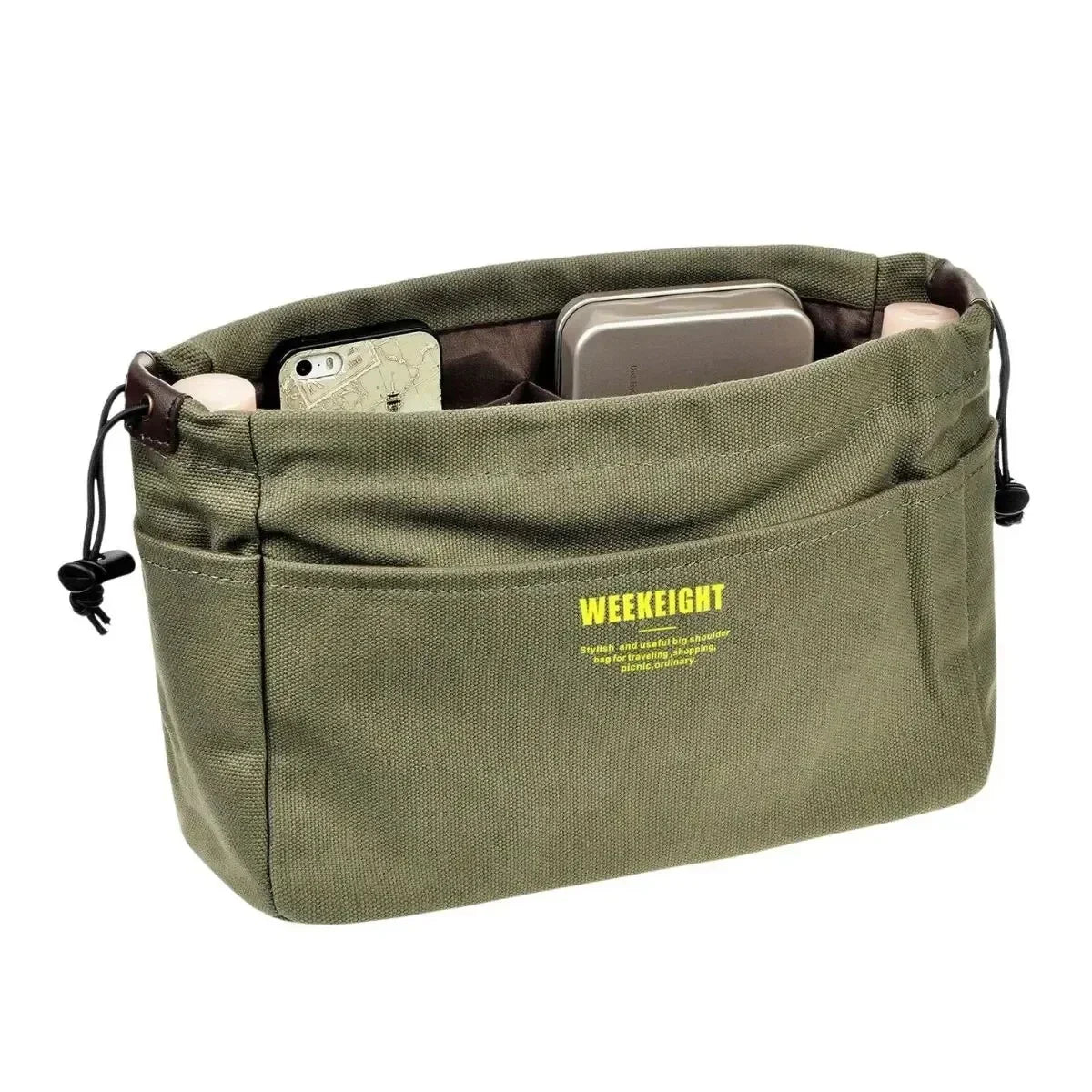 Drawstring Canvas Storage Organizers Multi-Pockets Liner Bag Lightweight Portable Travel Storage Bag