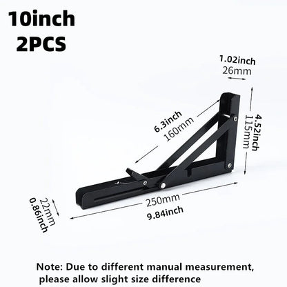 2PCS Heavy Duty Triangle Folding Angle Shelf Bracket Stainless Steel Collapsible Shelf Bracket for Table Work Bench Wall Mounted
