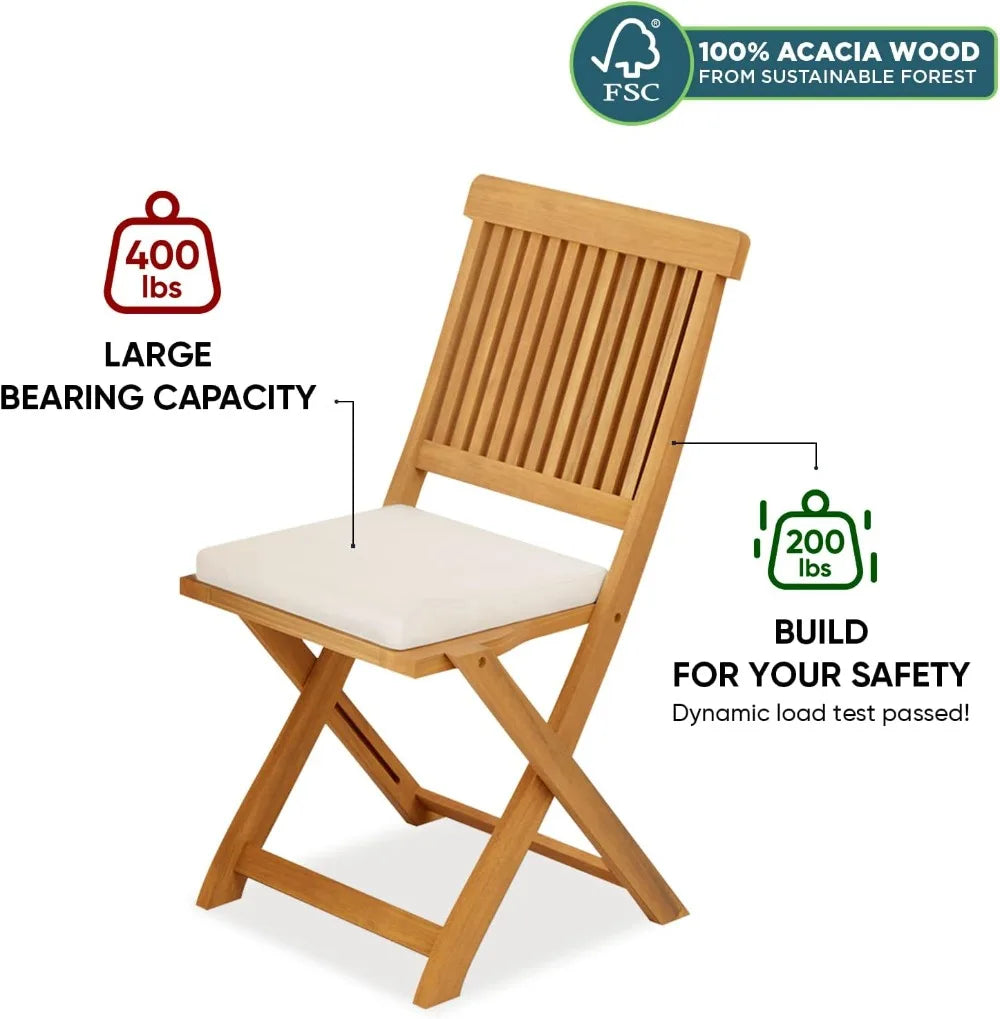 Patio Bistro Set 3 Piece Outdoor, Folding Chairs w/Cushion - Heavy Duty 400lbs Capacity