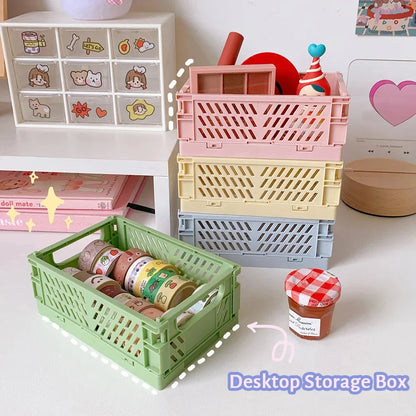 6 Color Organizing Storage Baskets Case Folding Student Desktop Basket Tape Stationery Plastic Foldable Container Storage Box
