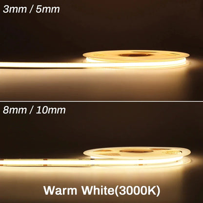 3mm 5mm 8mm COB LED Strip 12V 24V Dimmable Tape LED Ice Blue Yellow Red Green Pink White For Home Decor RA90 LED Strip Lighting