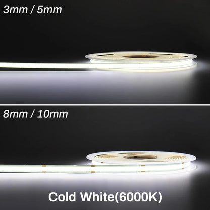 3mm 5mm 8mm COB LED Strip 12V 24V Dimmable Tape LED Ice Blue Yellow Red Green Pink White For Home Decor RA90 LED Strip Lighting