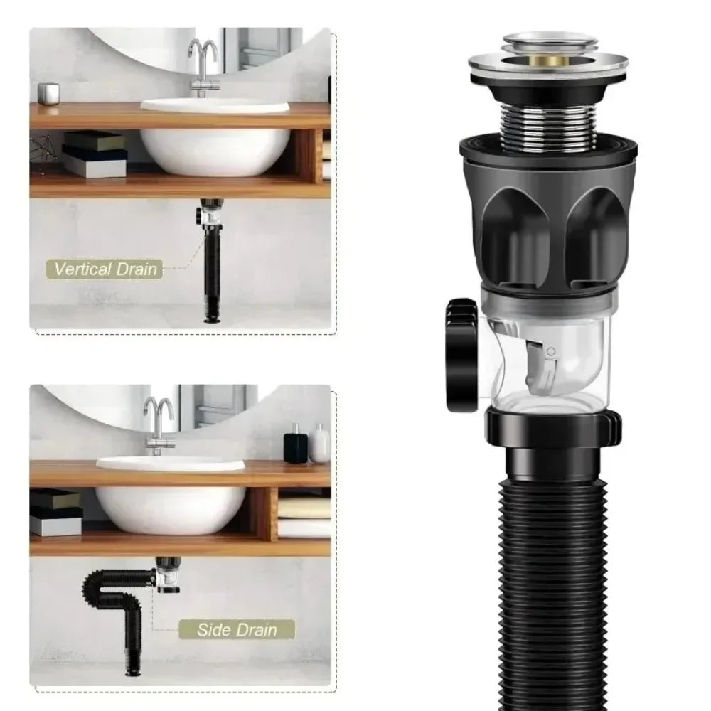 Stainless Steel Basin Odor Proof Drainage Pipe Set Drain Washbasin Sink Wall Drain Horizontal Drainage Pipe Kitchen Accessories