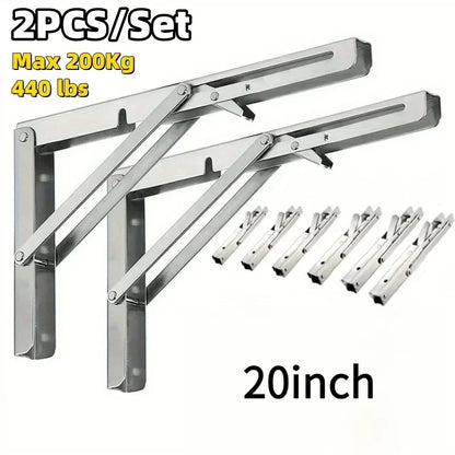 Heavy Duty 2PCS Triangle Folding Angle Shelf Bracket Stainless Steel Collapsible Shelf Bracket for Table Work Bench Wall Mounted