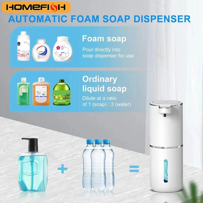 HOMEFISH Automatic Soap Dispenser Touchless Foaming Soap Dispenser 380ml USB Electric 4 Level Adjustable Foam Soap Dispenser